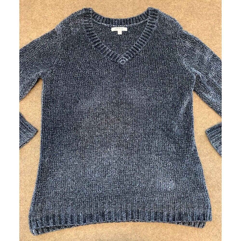Orvis Sweater Womens XL Long Sleeve V-Neck Tunic Soft Chenille Marled Split Hem